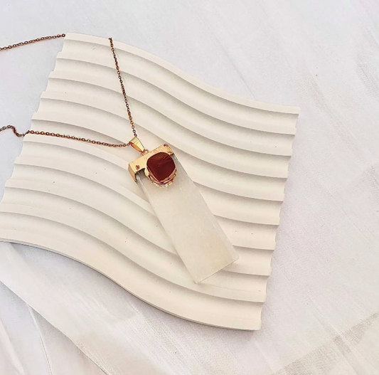 Selenite & Carnelian Necklace